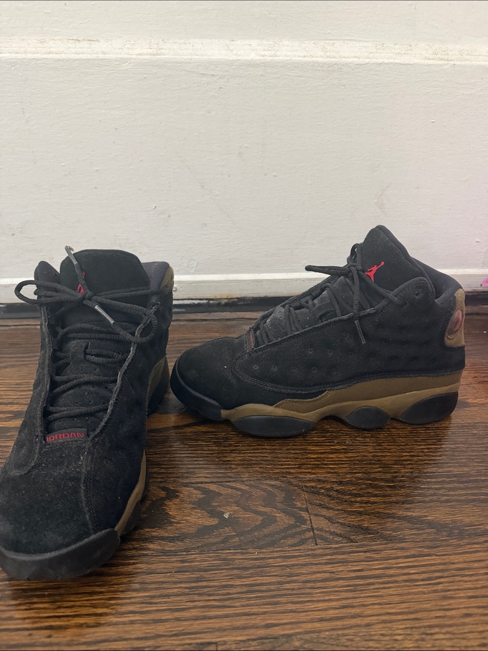 Jordan Women Black Suede High-Top Sneakers with Olive Accents